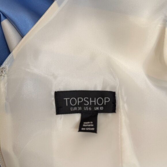 Topshop Blue White Stripe Cutout Mini Dress Size 6 Fitted Sleeveless V-Neck - Picture 7 of 9
